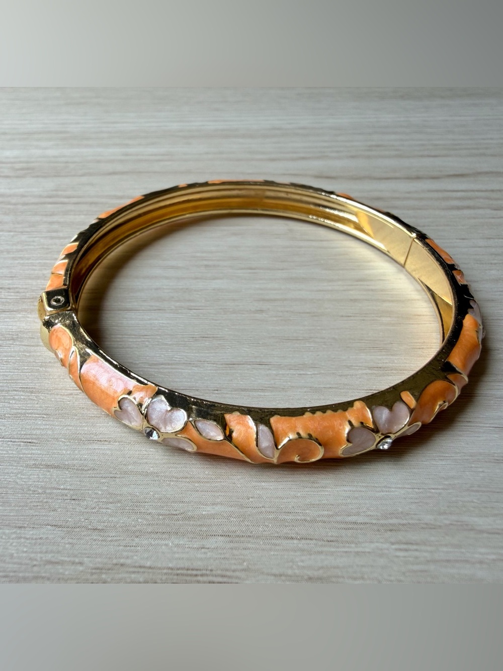 Orange Floral Cloisonné Bangle Bracelet